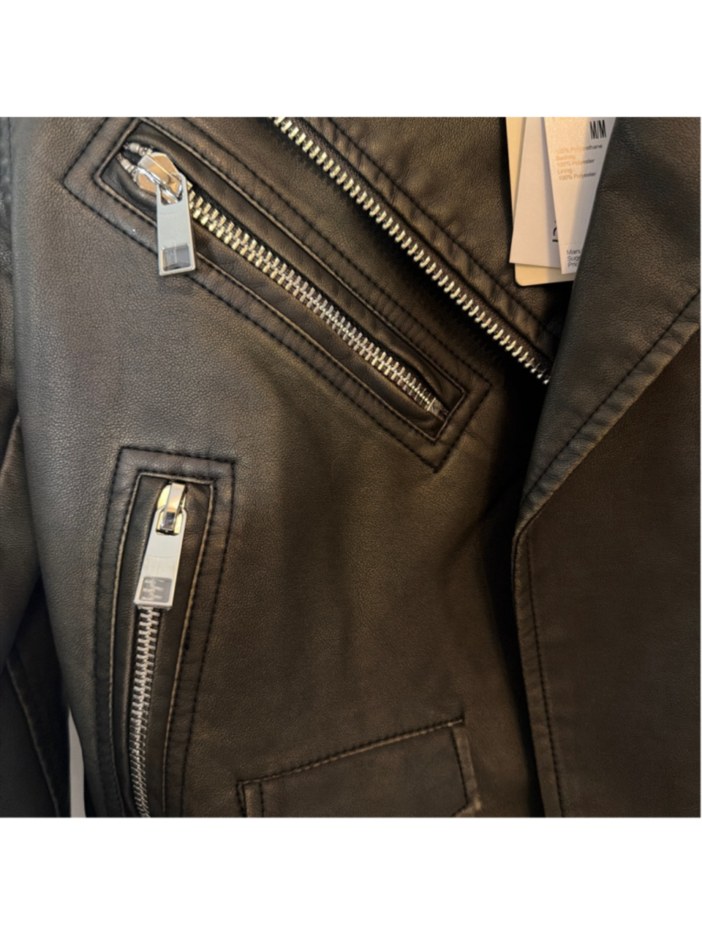 Women's Industry Republic Black Faux Leather Moto Jacket Size M Motorcycle NWT - Picture 7 of 7